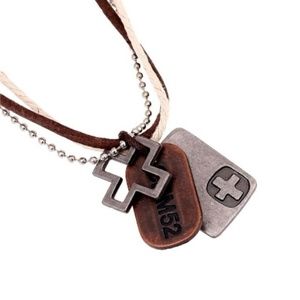 Mens Cross Tag Necklace Multiple Cord Chains